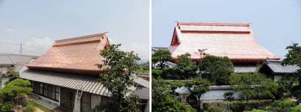 板金屋根の葺き替え、トタン波板を銅板屋根に変更